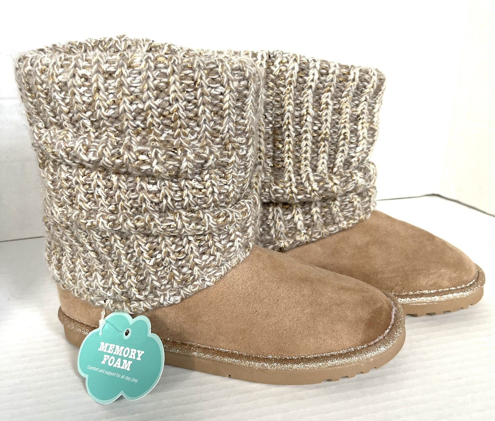 SO Girls Boots Memory Foam Cozy Lined Winter Boots- Khaki Size 1 NEW