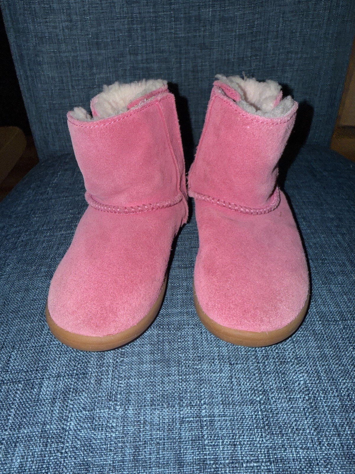 UGG Keelan Baby Girls Pink Suede Shearling Winter Snow Boots Size 7