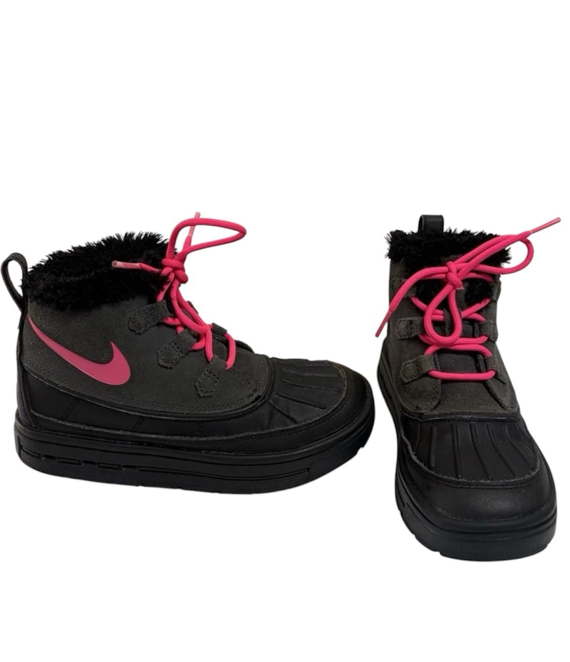 Nike ACG Youth Girls Snow Boots Black Pink Faux Fur Lined Duck Boots 1Y