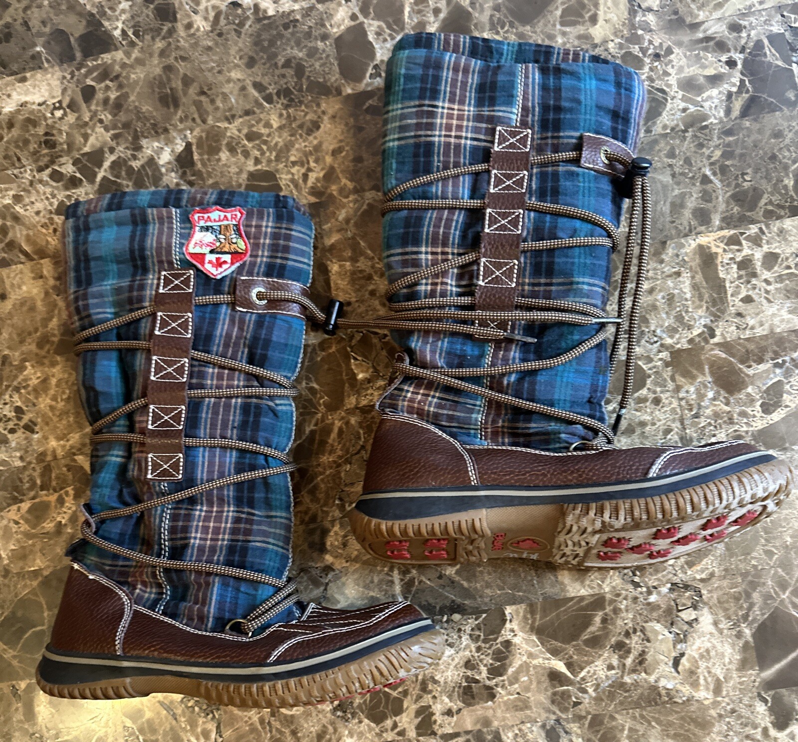Pajar Duck Women’ Boots Rain Highland Plaid Sherpa Lined Winter Comfort Size 38
