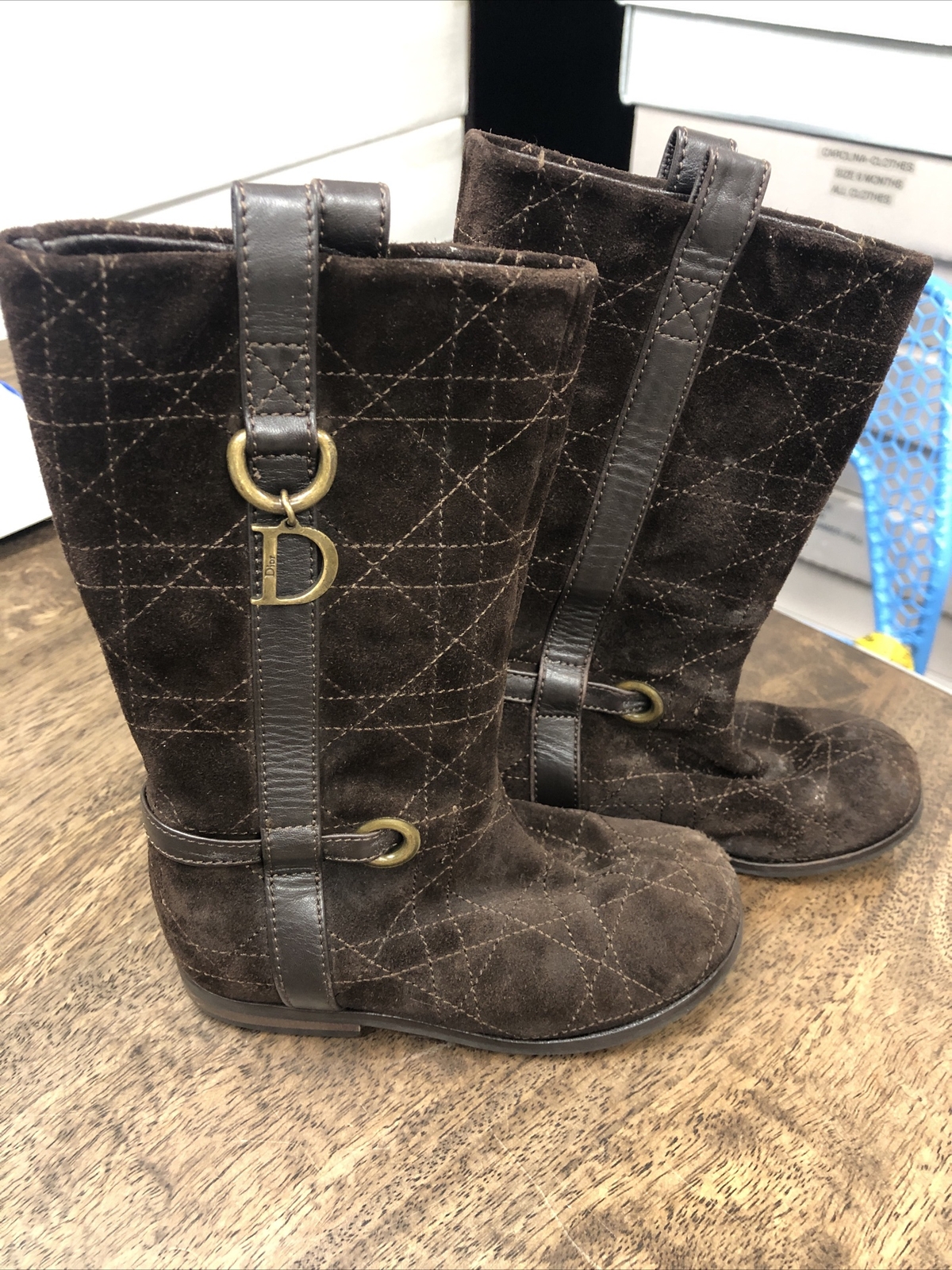 Dior Brown Girls Boots Size 2T Suede/Leather