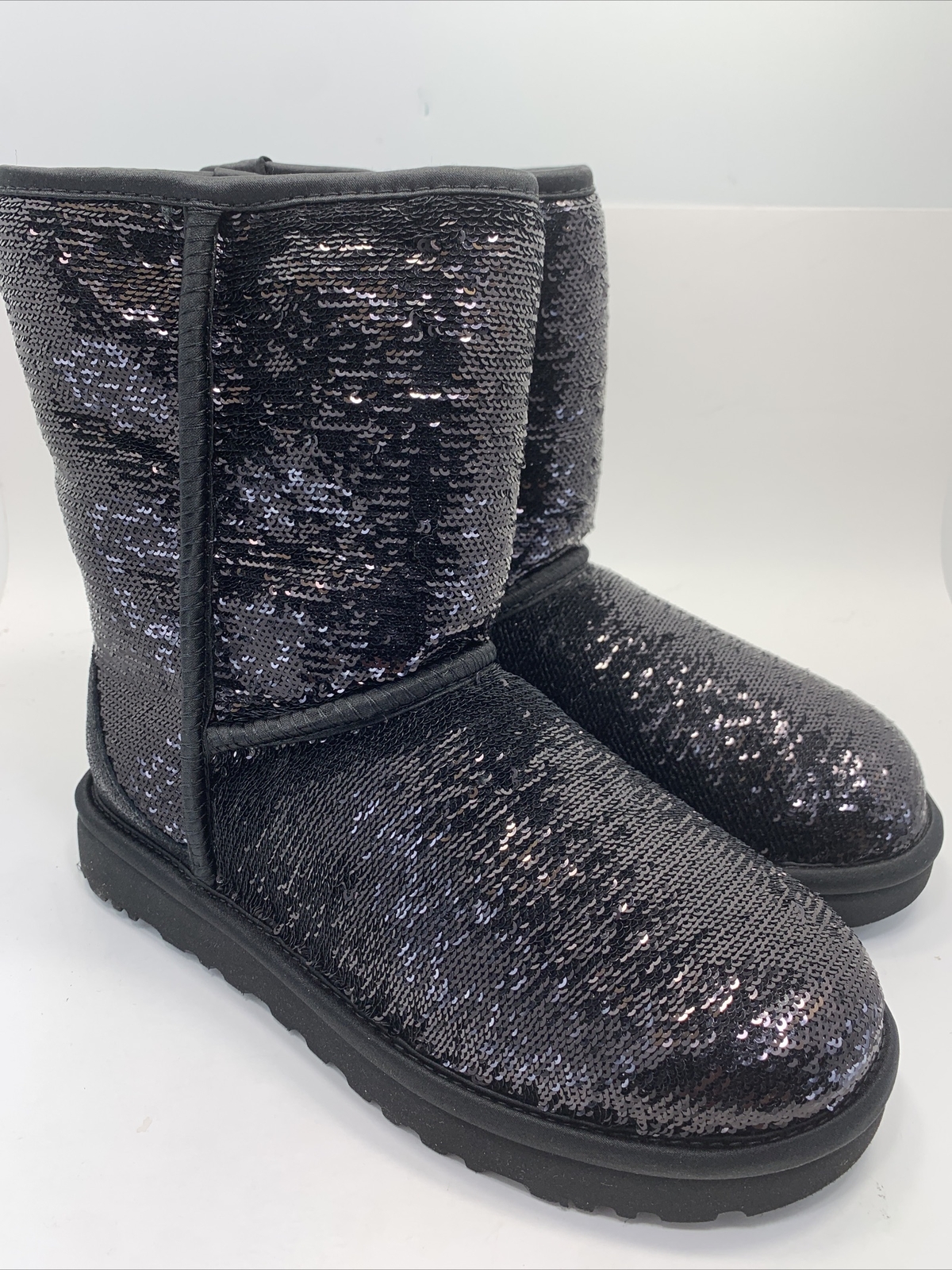 UGG Classic Short Comsos Sequin Women Boots – Black/Gunmetal, US 6 (DD336)