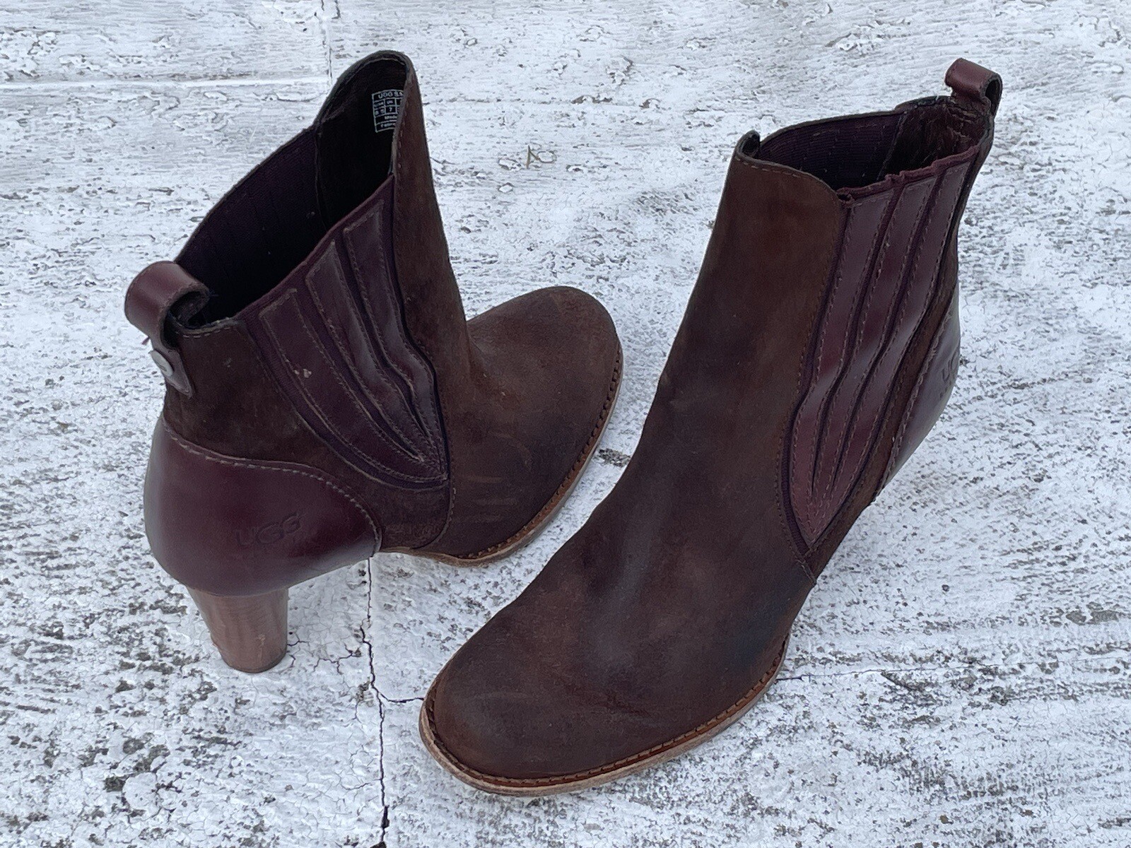 ugg australia Women Boots Brown Leather Shoes Real Fur Sole Bed Size 8.5US