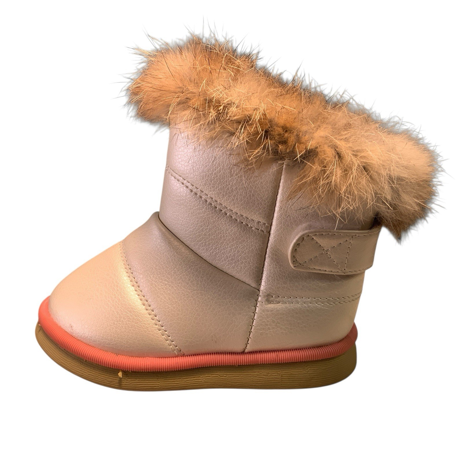 Comfy Kids Girls Size 8.5 Boots Fur Collar Ankle Pearl Faux Leather Hook Loop