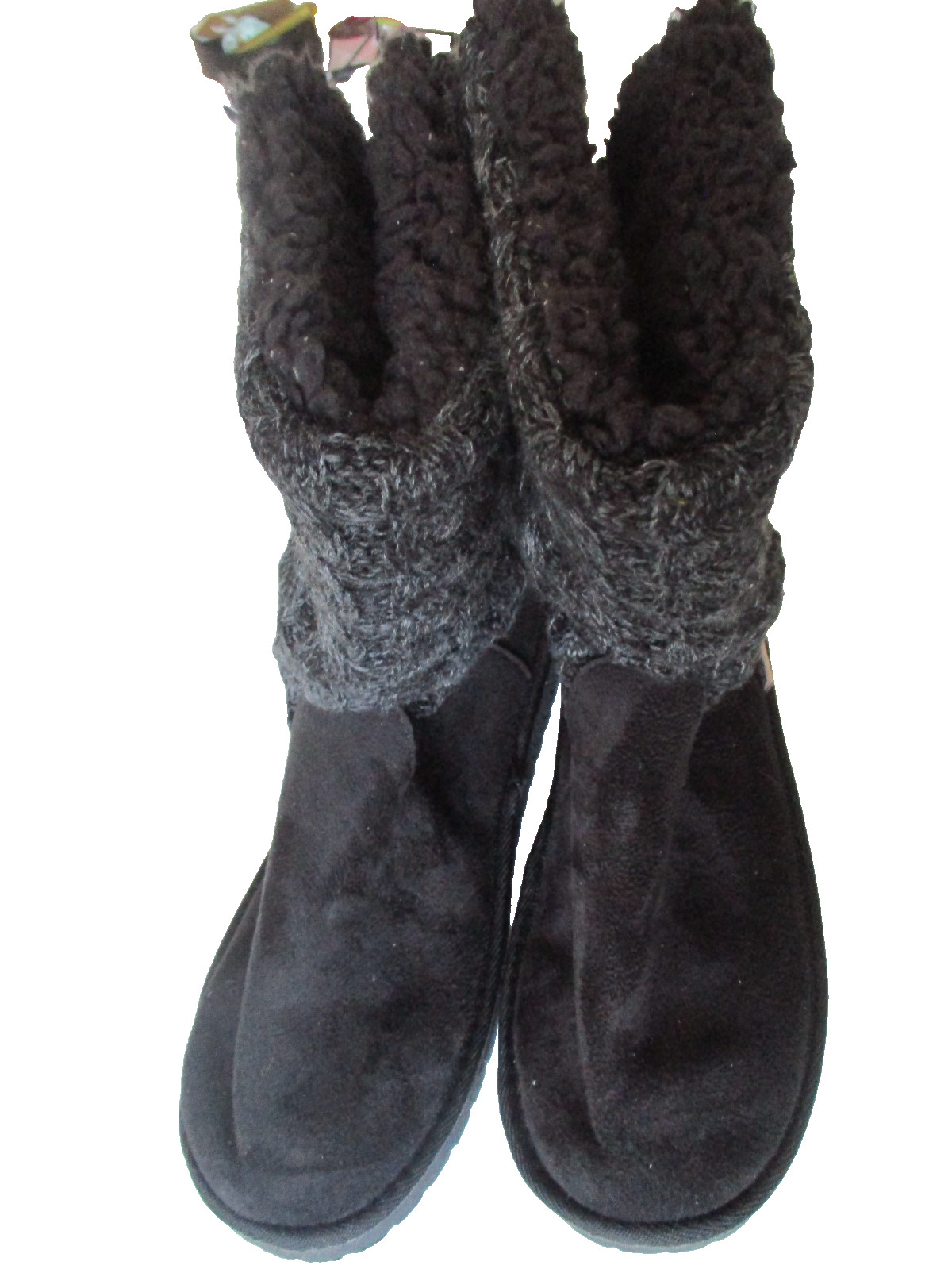 MukLuks Boots Knit Fold Over Mid-Calf Black Marled Women 11 Faux Fur Lined Shoes