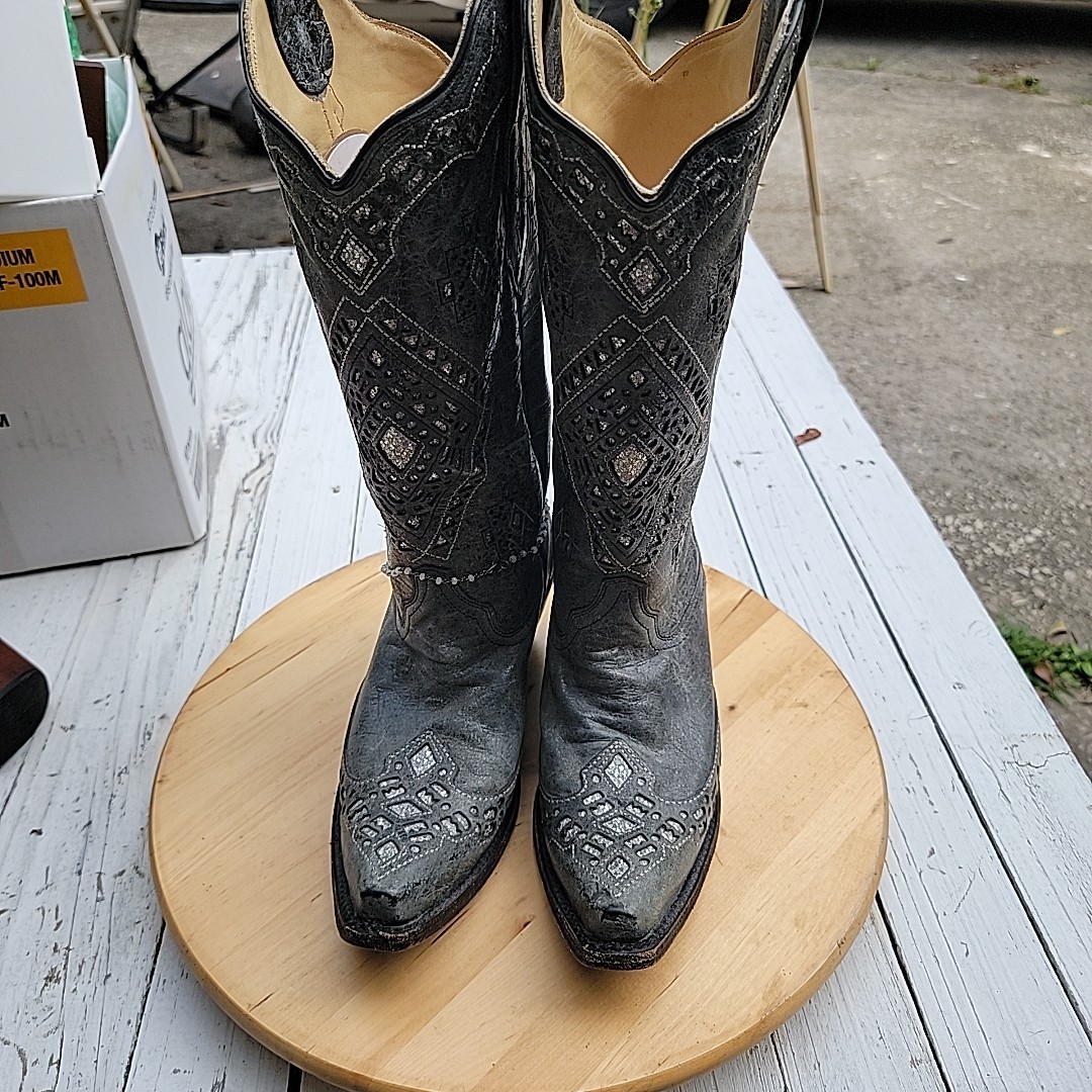 Corral Women Boots Glitter Inlay Gray Black Silver Western Sz 7.5 Snip Toe A2963
