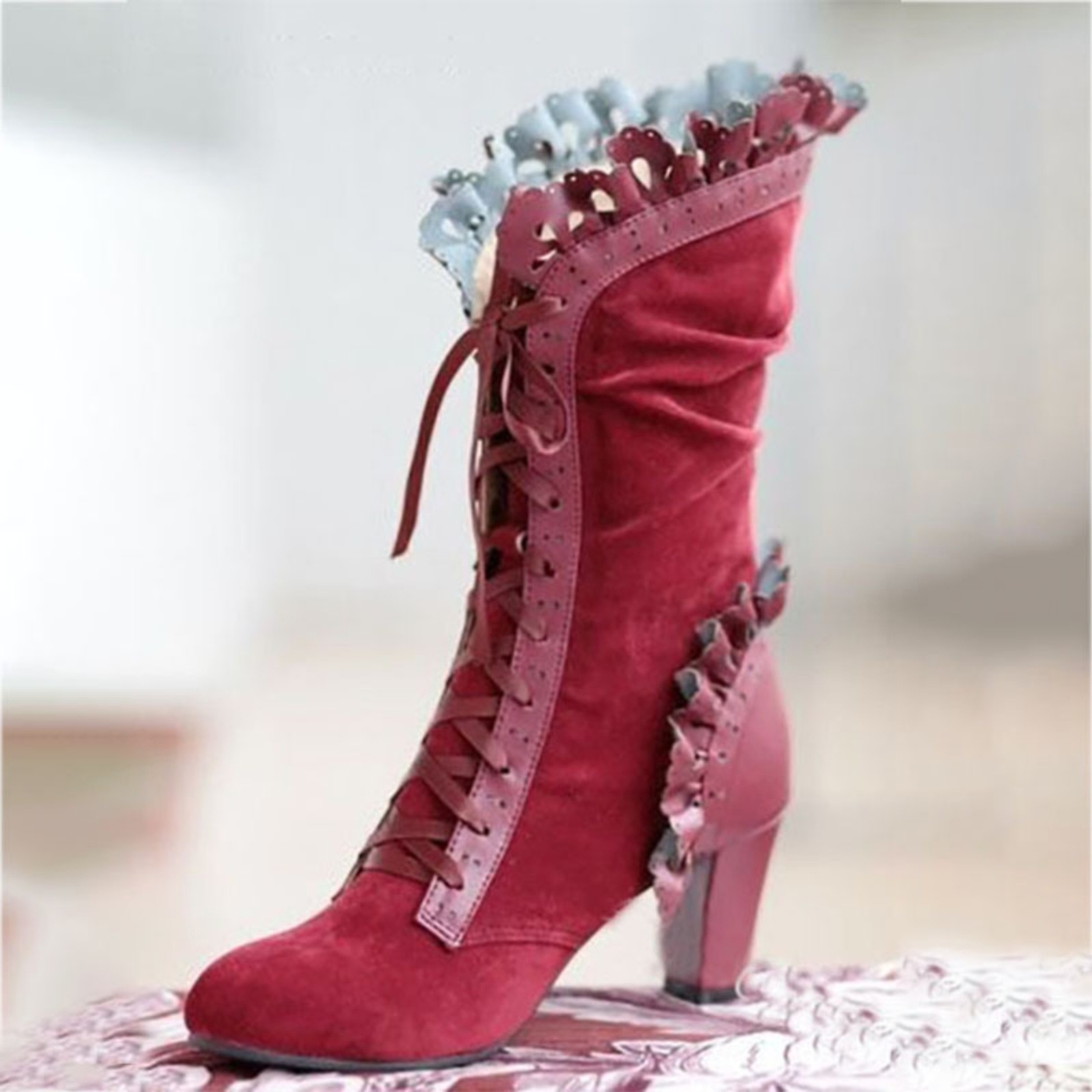 Victorian Red  Mid-Calf Boots Women Winter Boots 9.5 (41)