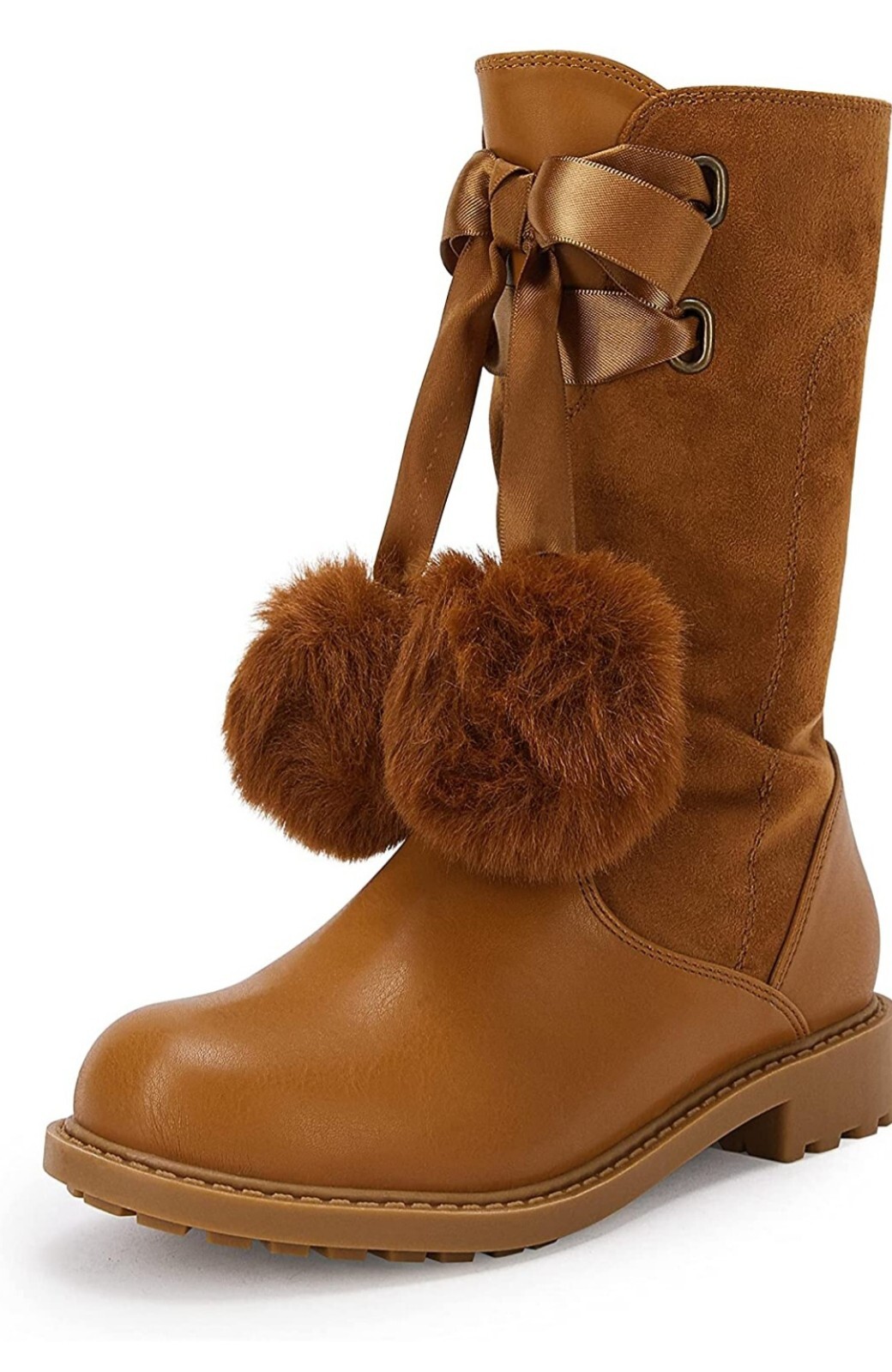 Coutgo Girls’ Boots Mid Calf Lug Sole Side Zipper Winter Boot Size:3