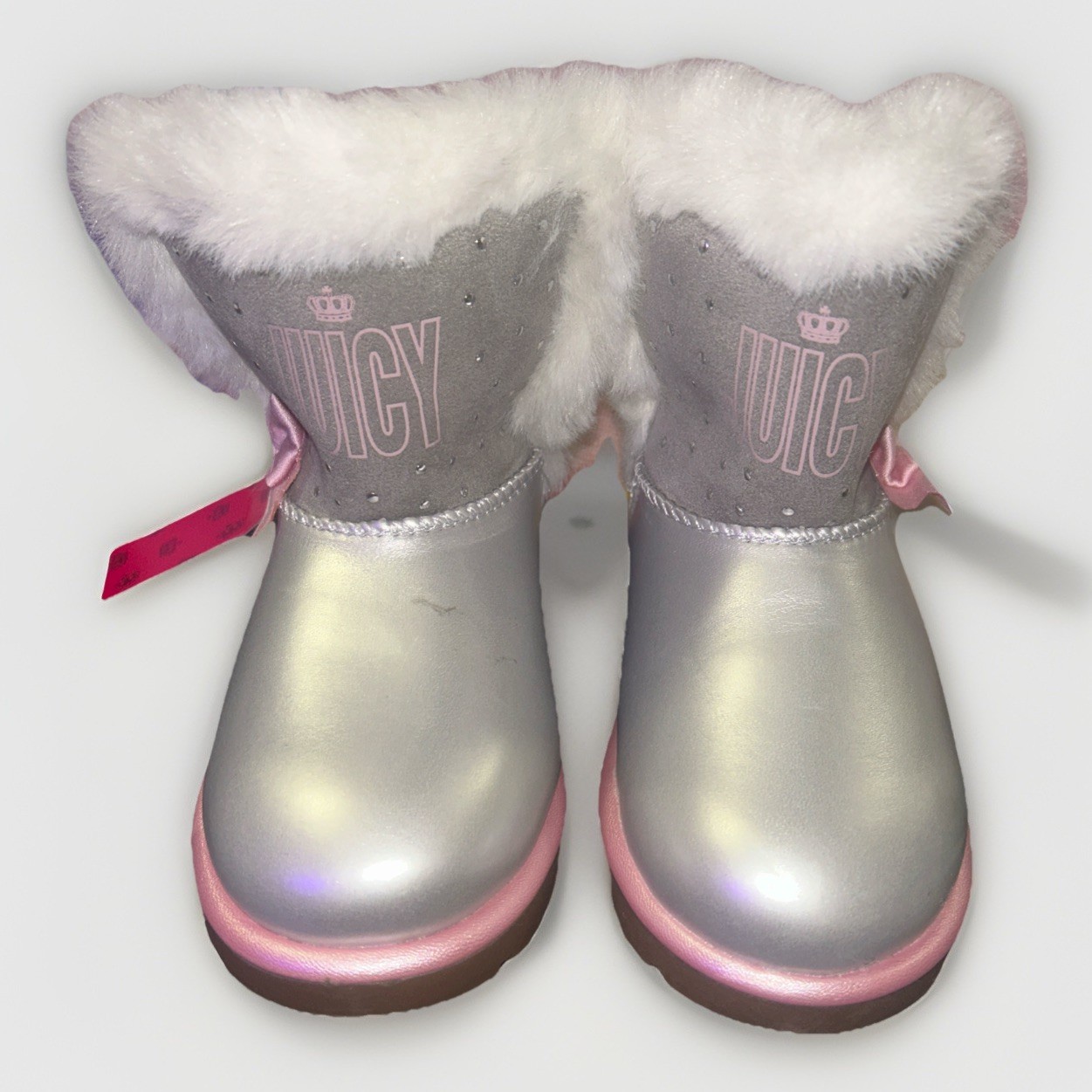 Juicy Couture Lil Perris Toddler Girls Boots Size 10 10M Silver Pink NEW Slip-on