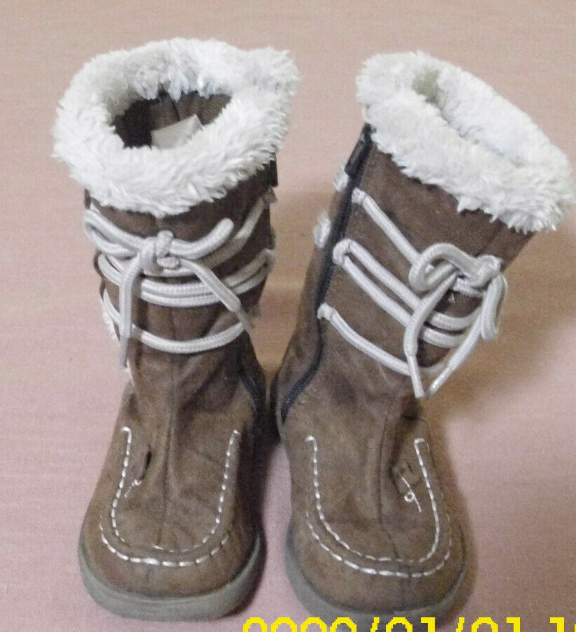 Faded Glory Girls Boots Faux Suede Zip Up Boots Brown Flower Size 9 NWT New