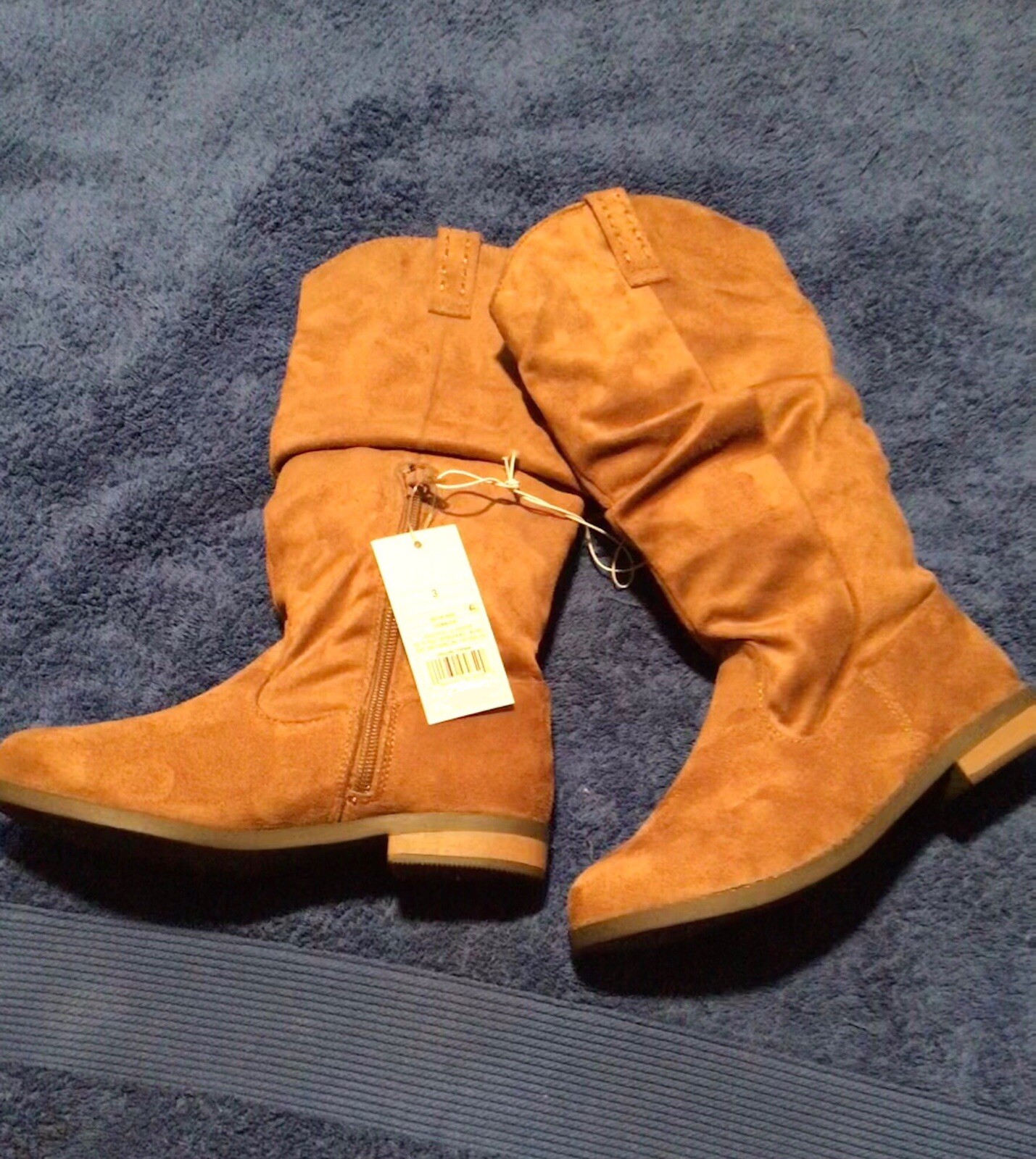 Cat & Jack EVI Tall Slouchy Micro Suede Girls Boots Cognac Size 3 NWT