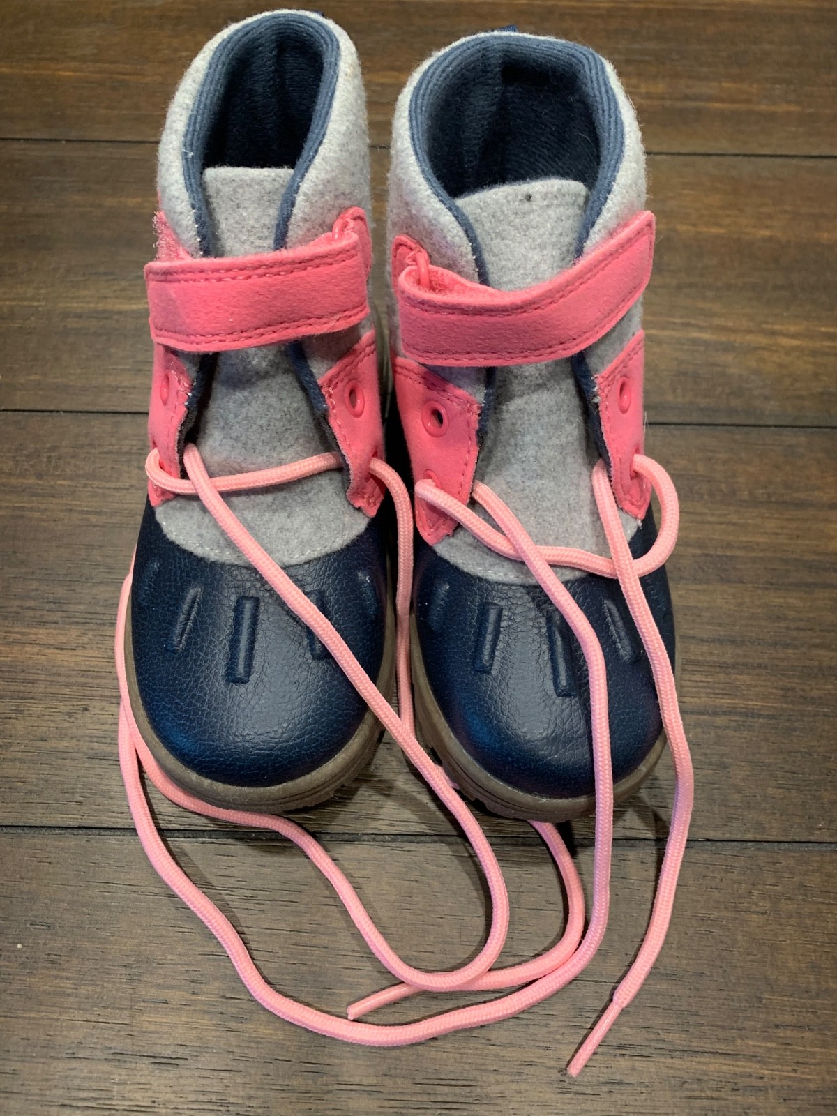 Carter’s Toddler Girls Boots Size 8 Pink Navy Gray Lace-Up Winter Shoes