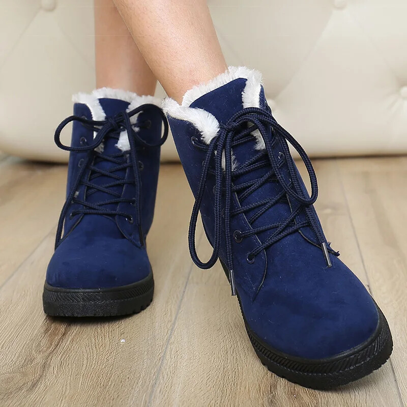 Women Boots Warm Fur Ankle Boots For Winter Boots Black Heels Snow Heeled Shoes