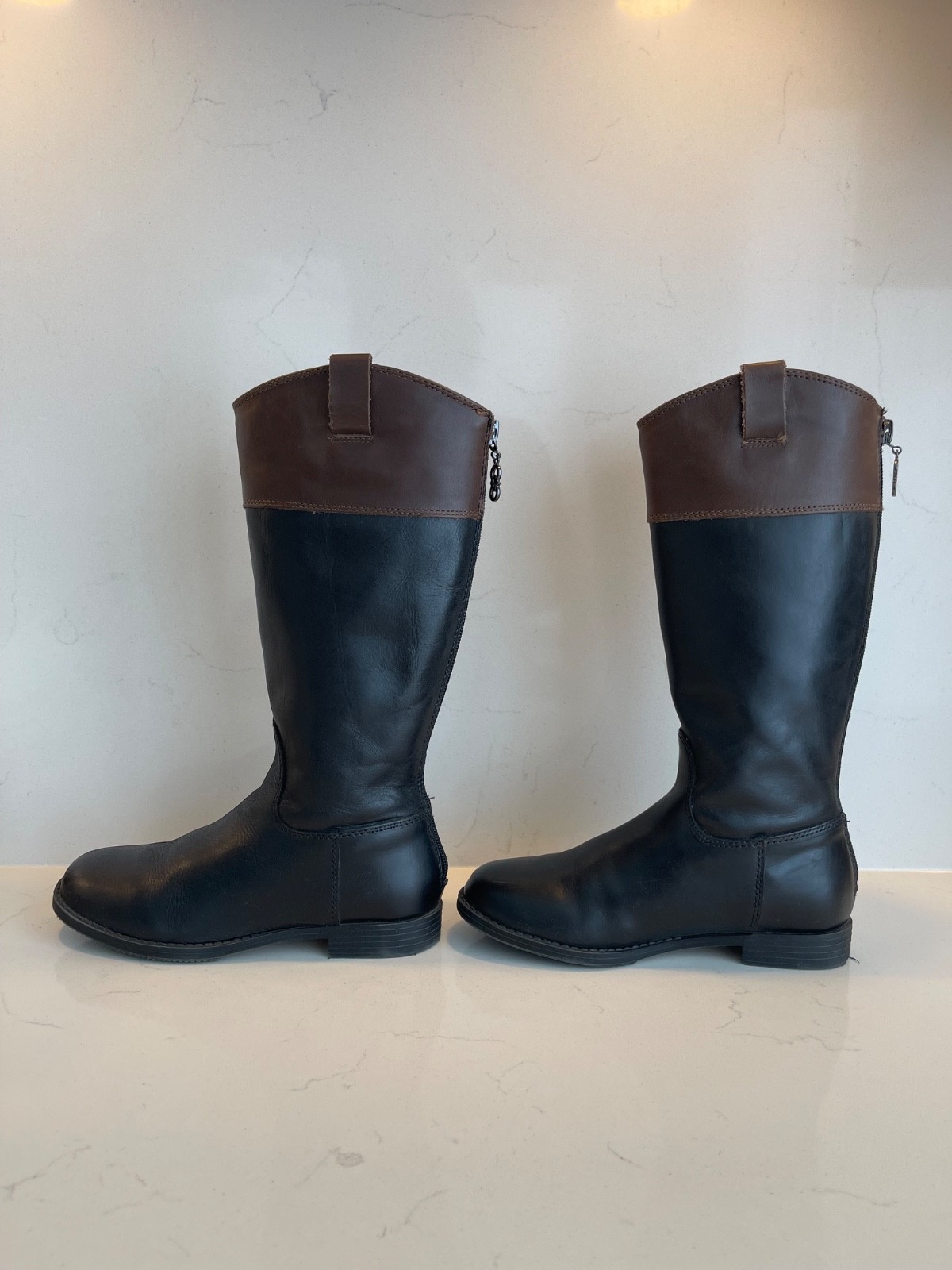 Cole Haan Leather Black / Brown Nancy Tall Girls Boots USA Size 1