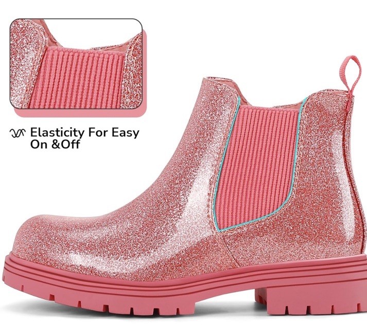 Pink glitter girls ankle boots side zipper chelsea boot Girls lug sole Size 2