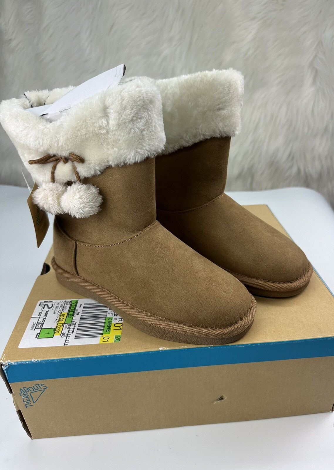 Thereabouts Willa Girls Winter Boots Faux Fur Cognac Size 2M NEW