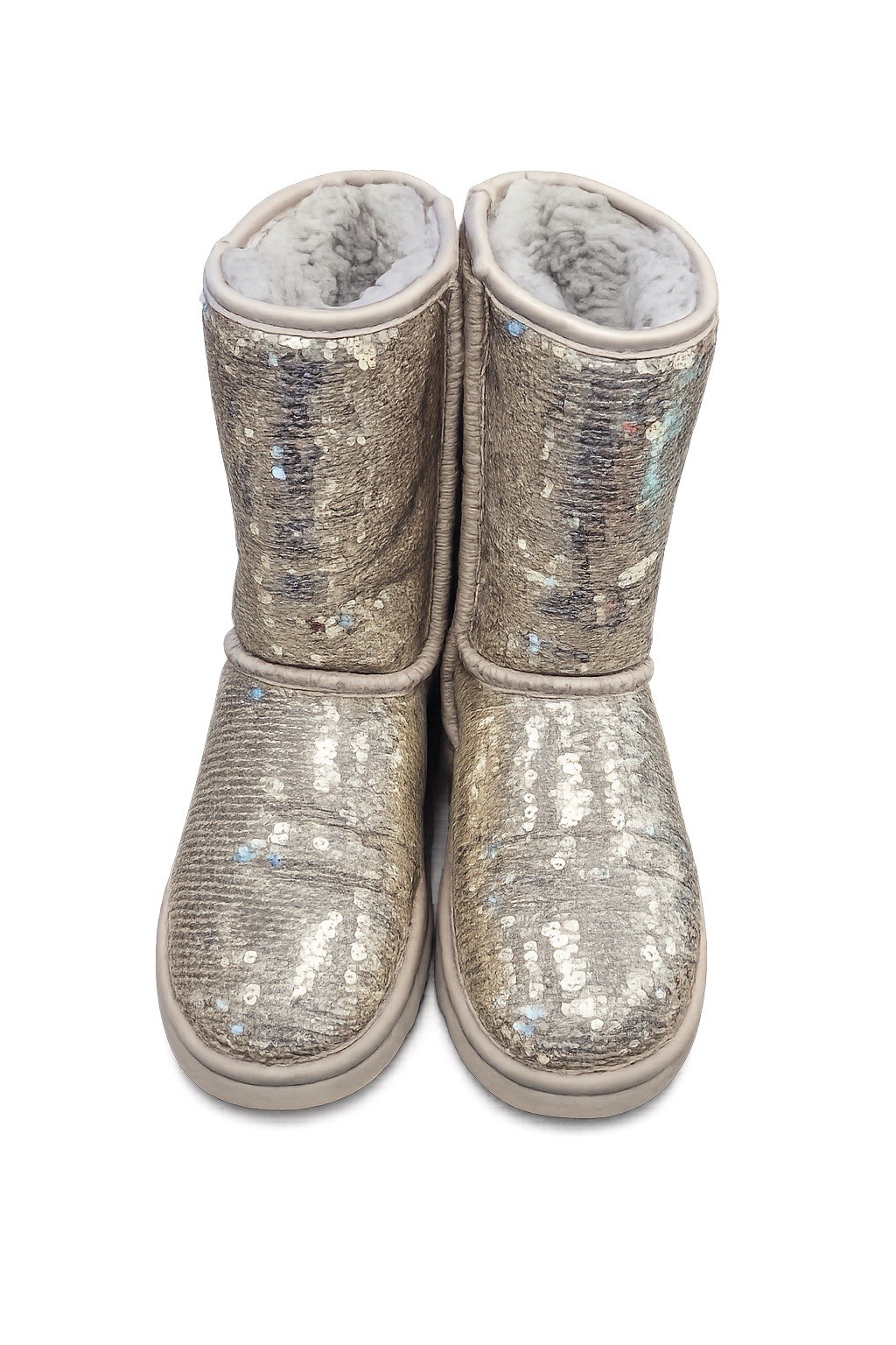 UGG Sequin Classic Short Boots Womens Size 7 Silver Gray Shearling Lined