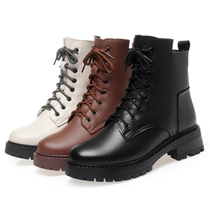 Boots female winter Non-slip Women’s Snow Boots Genuine Leather Warm Ankle Boots