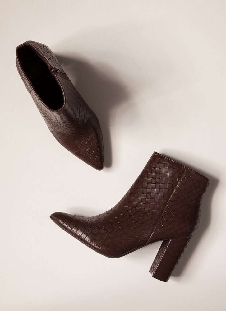 Women Ankle Booties Brown Leather Block Heel Pointed Toe Ankle Booties New 7.5