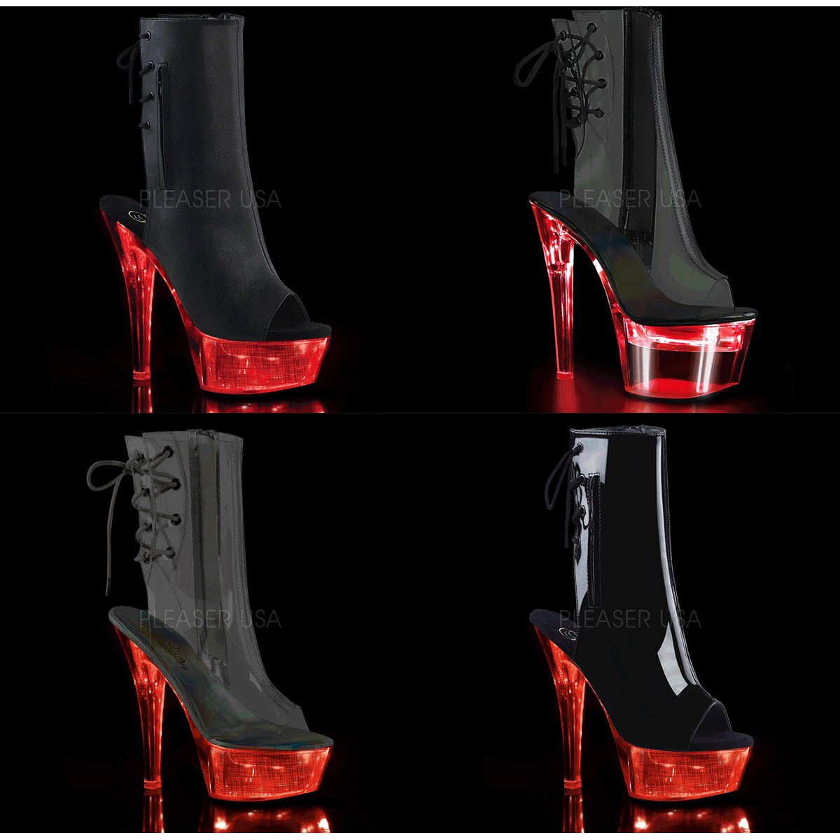 Pleaser 7″ Heel Led Illuminated Open Ankle Side Zip Adult Women Boots Fdance1018