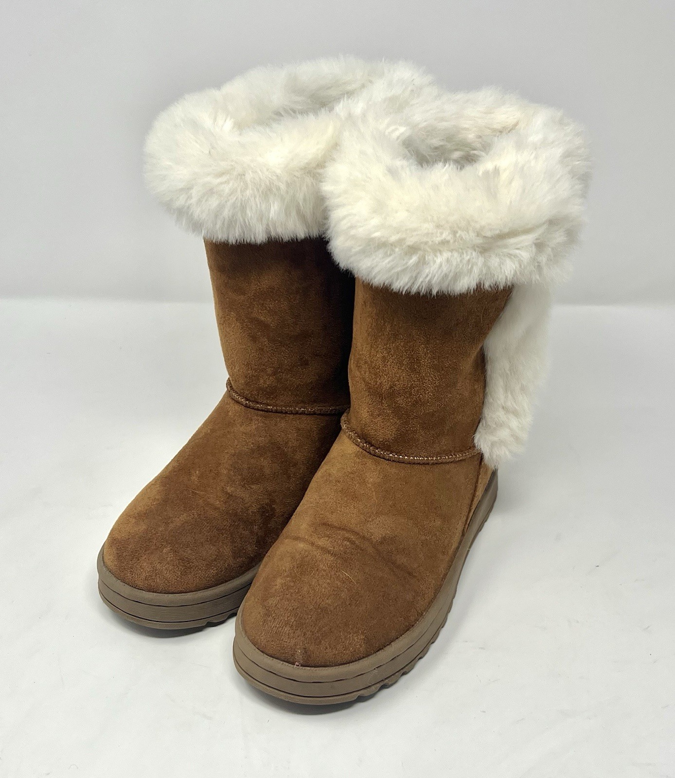 Girls SO Winter Boots Size 1 EUC Faux Fur Lined Tan Color