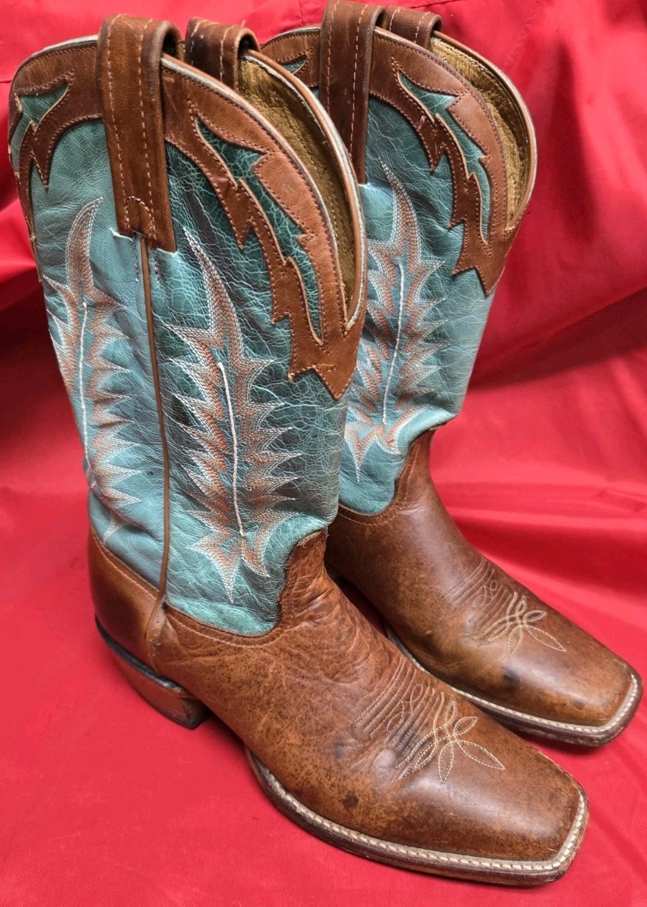 TONY LAMA Turquoise Cowgirl Embroidered Women Boots Ladies 7 B US