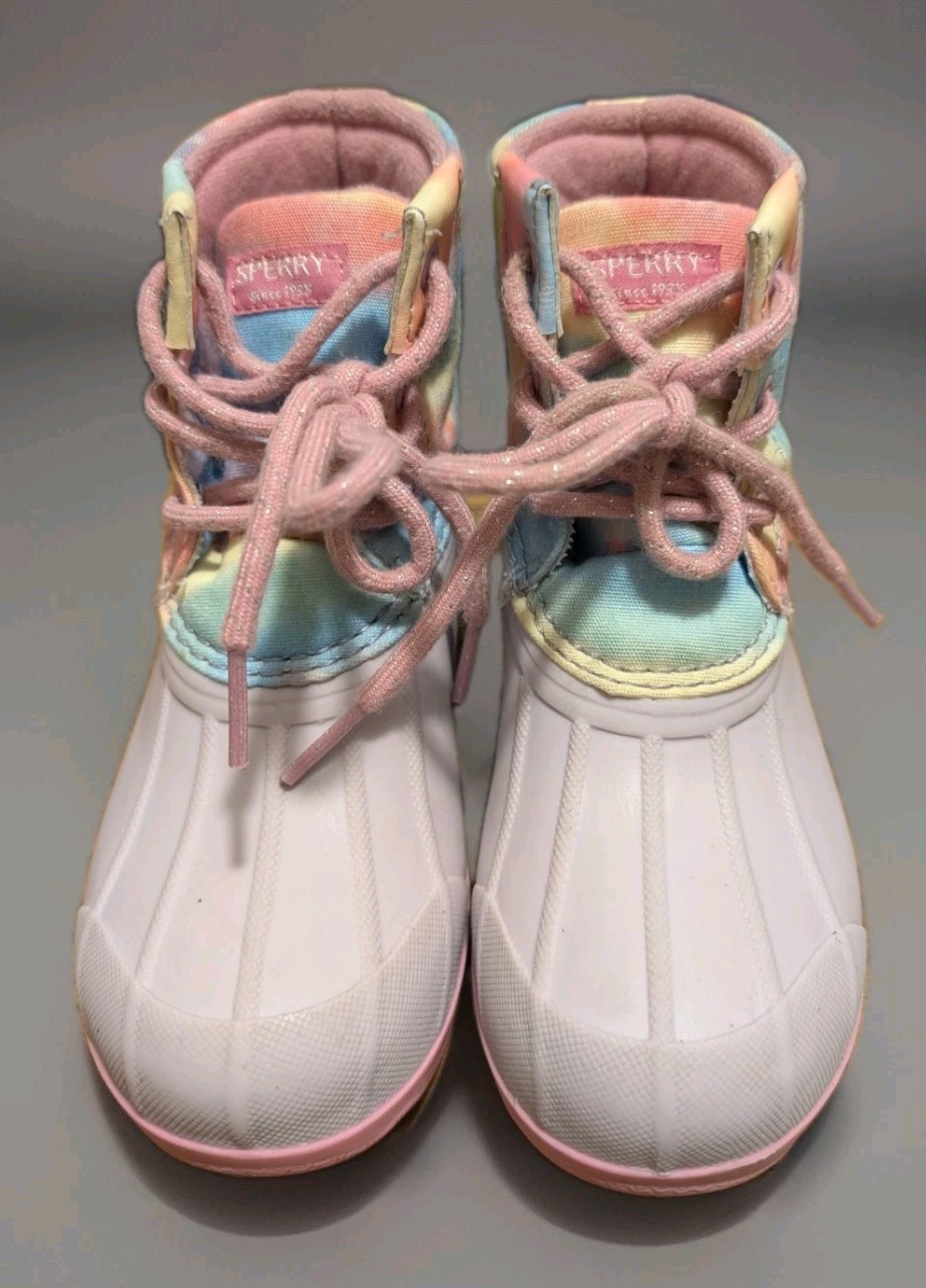 Girls Boots Sperry Watrproof kids Size 11 Tie Dye Pink, Light Purple Rubber