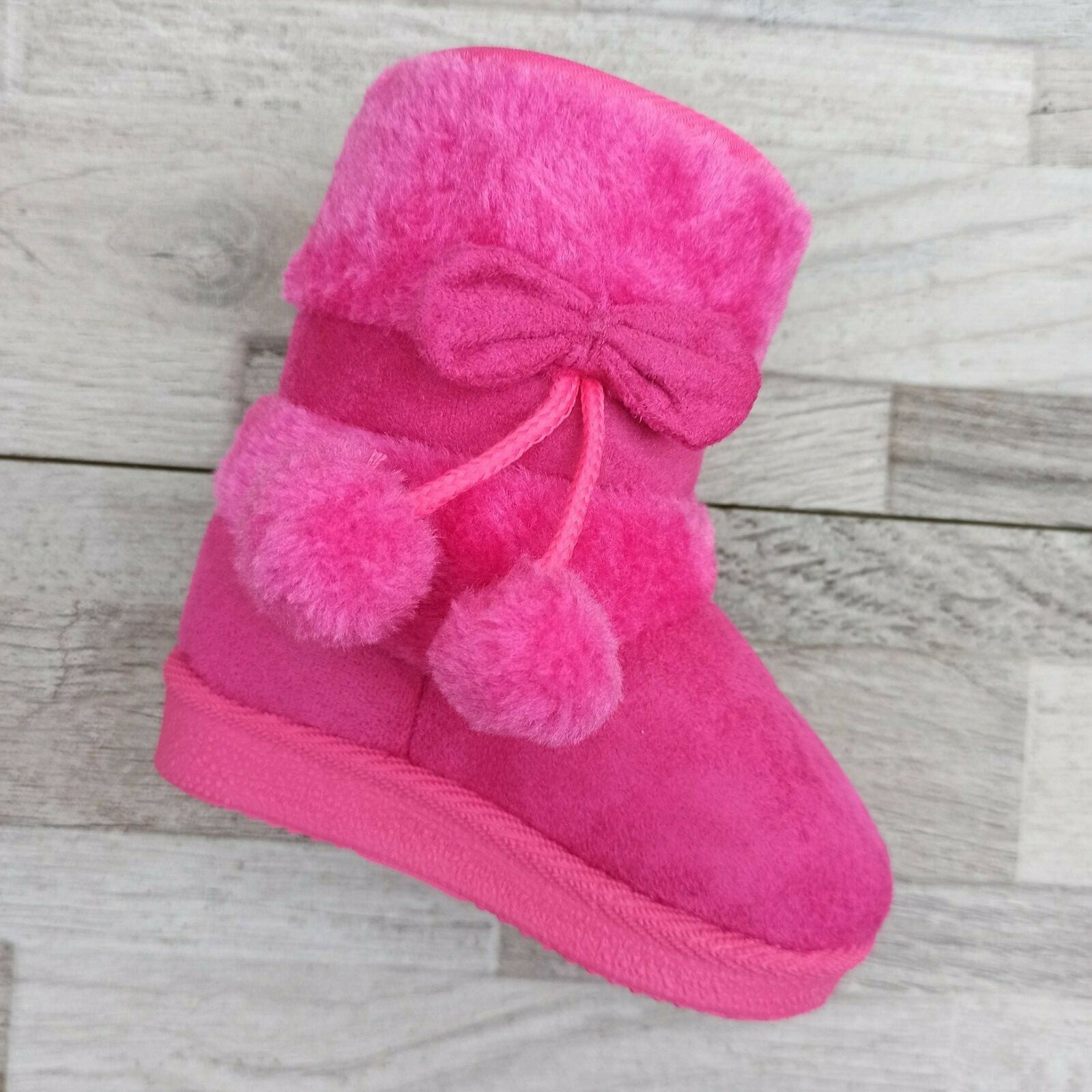 Toddler Girls Pom Pom Pink Boots Size 3-8 New