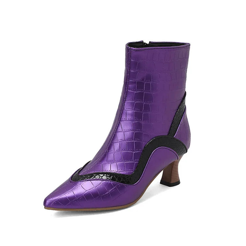 Women Boots Thin Height Heels 6cm Slide Fastener Zipper Ankle Pointy Toe Shoes