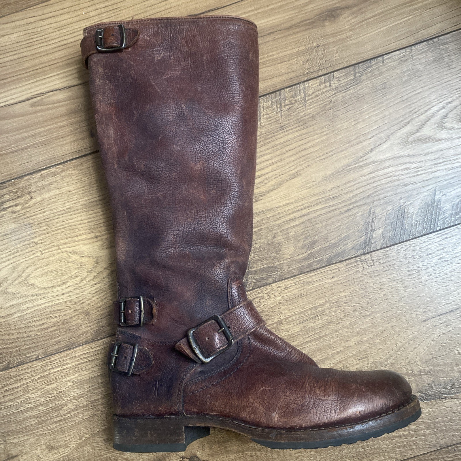 Frye Veronica Women Boots # 8US Back Zipper Distressed Leather Brown Color