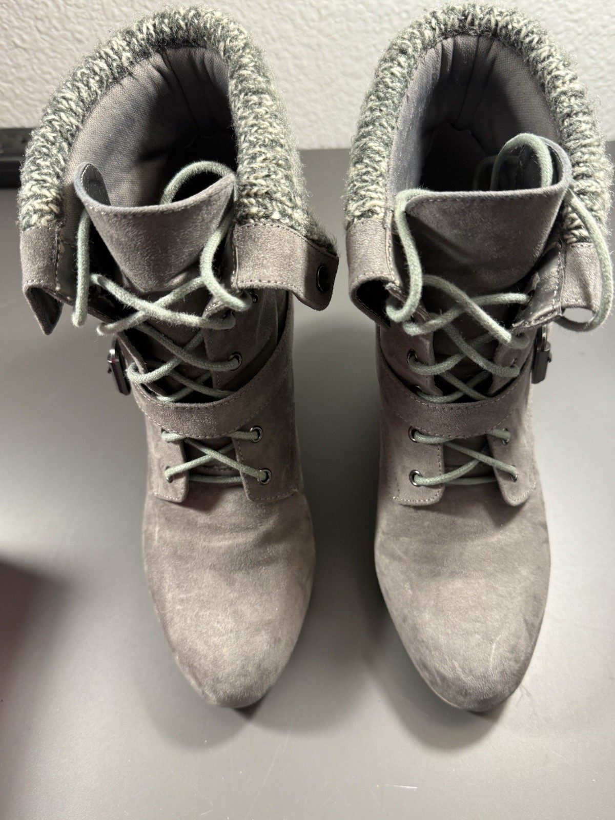 JustFab Dinah Grey Sweater Ankle Women Boots
