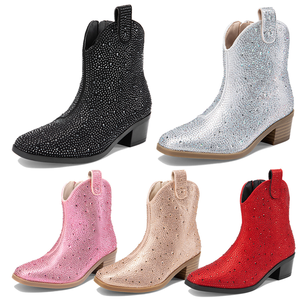 Cowgirl Cowboy Boots Girls Boots Rhinestone Boots Ankle Low Heel Dress Booties