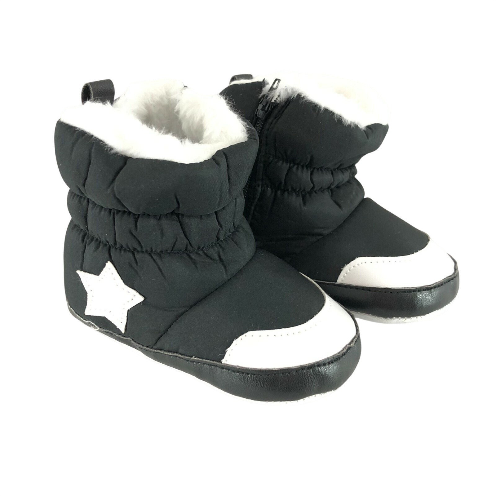 Toddler Boys Girls Winter Boots Faux Fur Lined Soft Sole Quilted Black Size 5