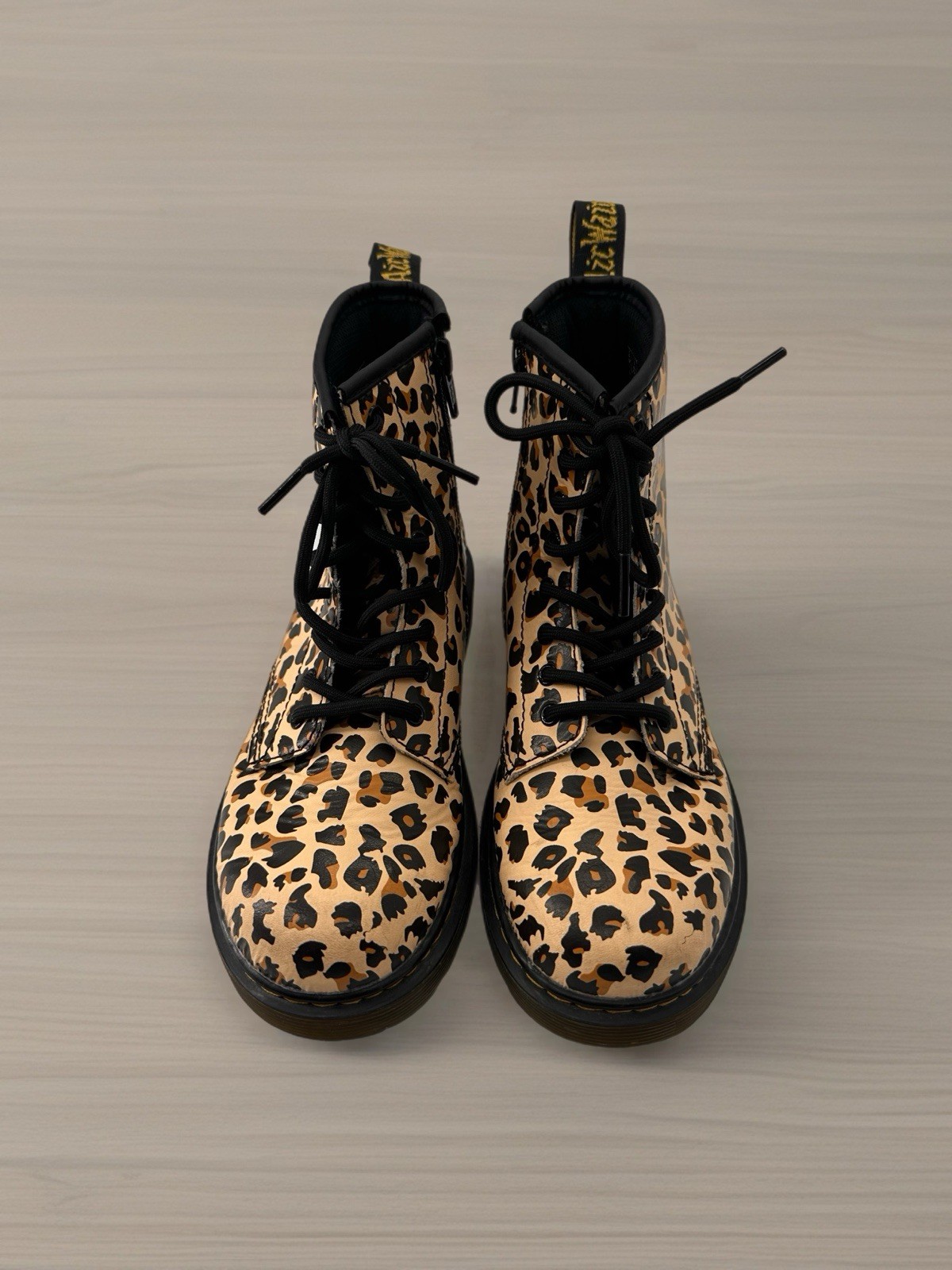 Dr. Martens 1460 Pascal Leopard Print Youth Girls Boots Size 3 US Side Zip”