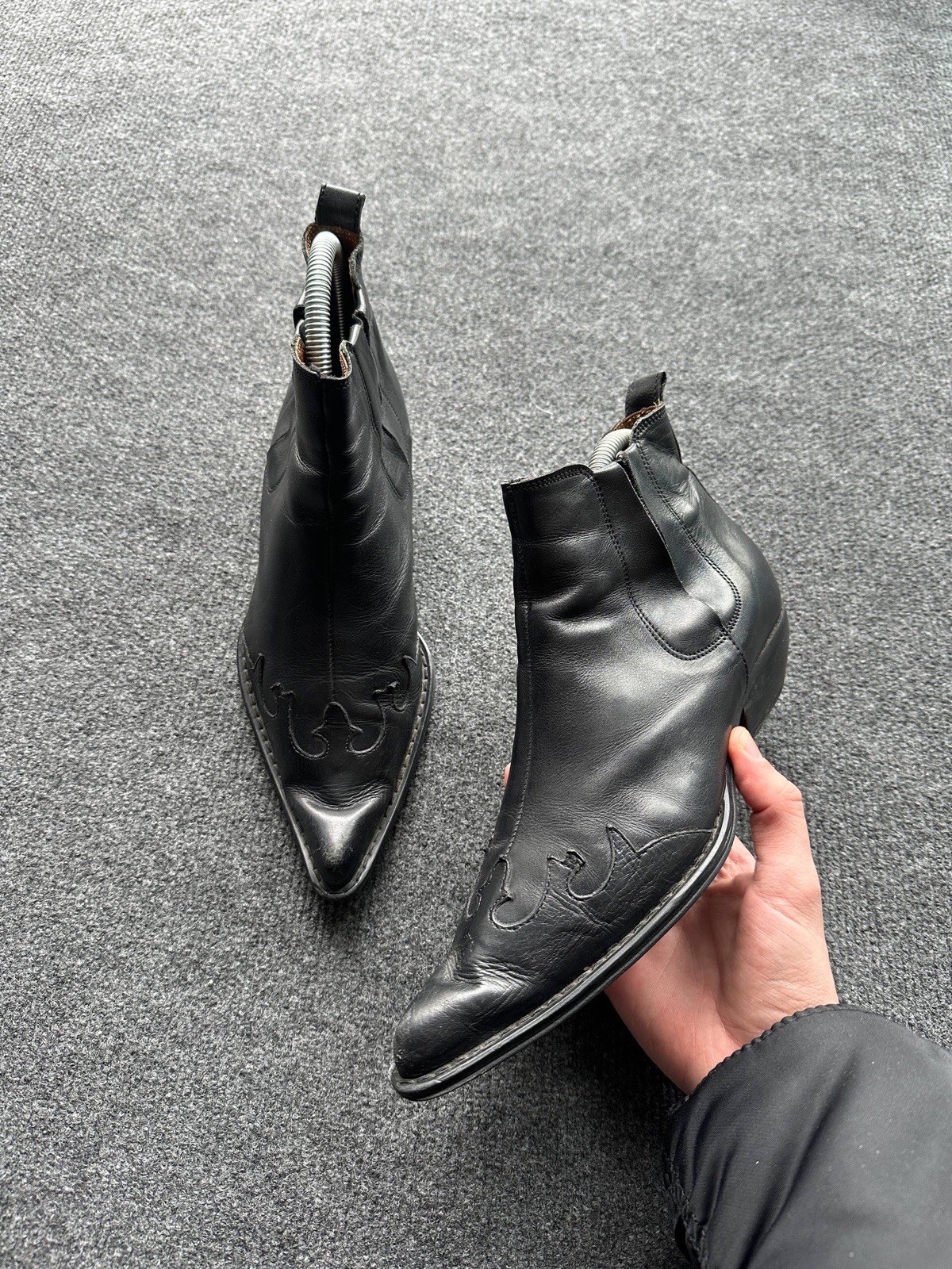 🚨 WESTERN LEATHER BLACK WOMEN BOOTS AVANT GARDE USA NATIVE RARE LUXURY SZ 36