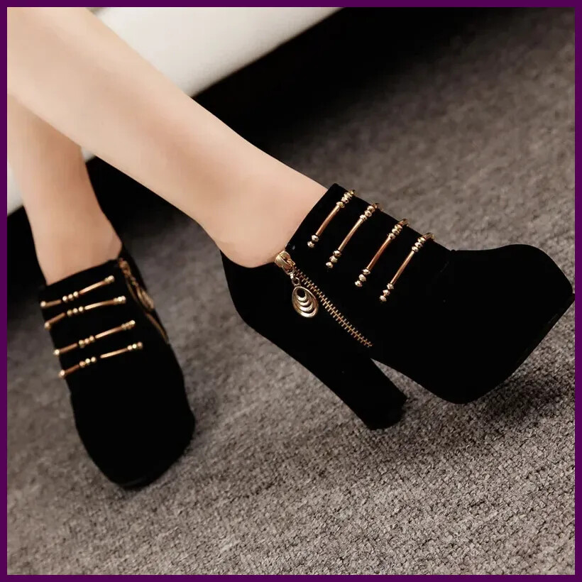 Womens Round Toe Block High Heels Platform Pumps Ankle Boots Office Party Shoes