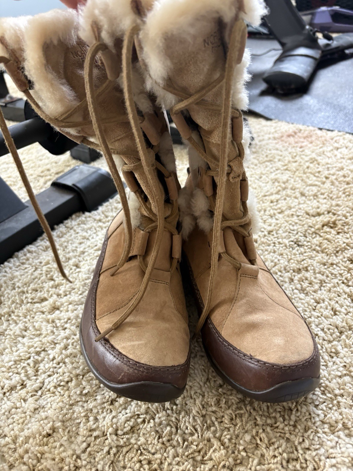 North Face Women Winter Boots Fur Lined Brown Suede IcePick Sole Size 8 EU 39