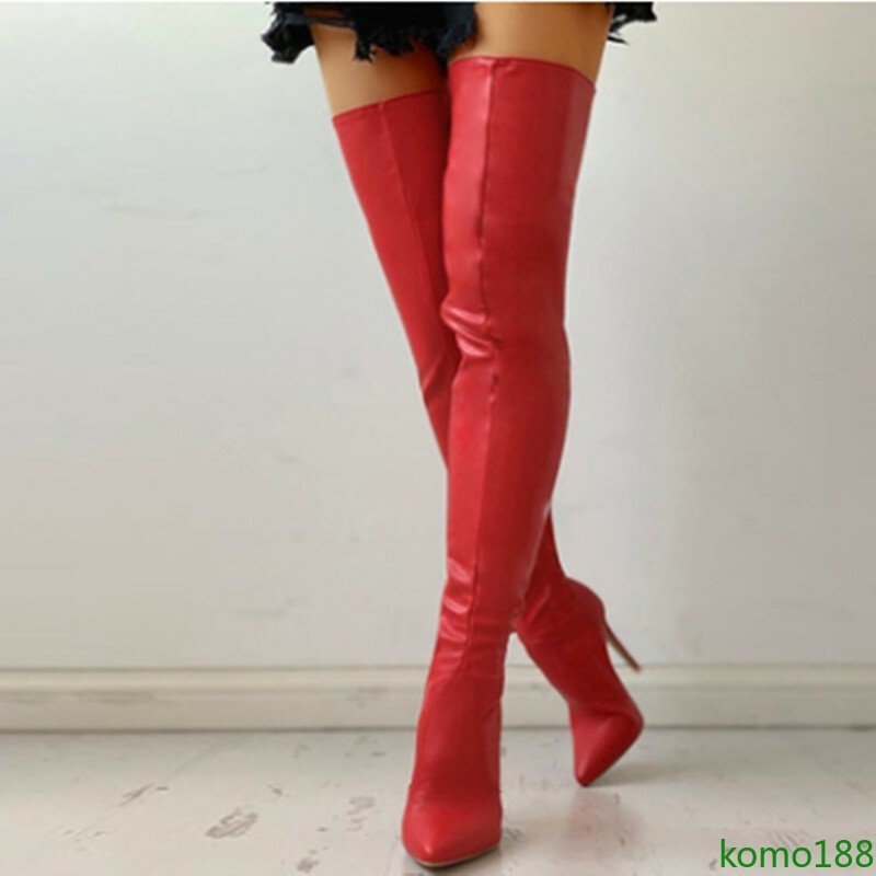 Women Boots Stilettos Pointed Toe Heels Zipper Back Thigh High Over Knee Shoes