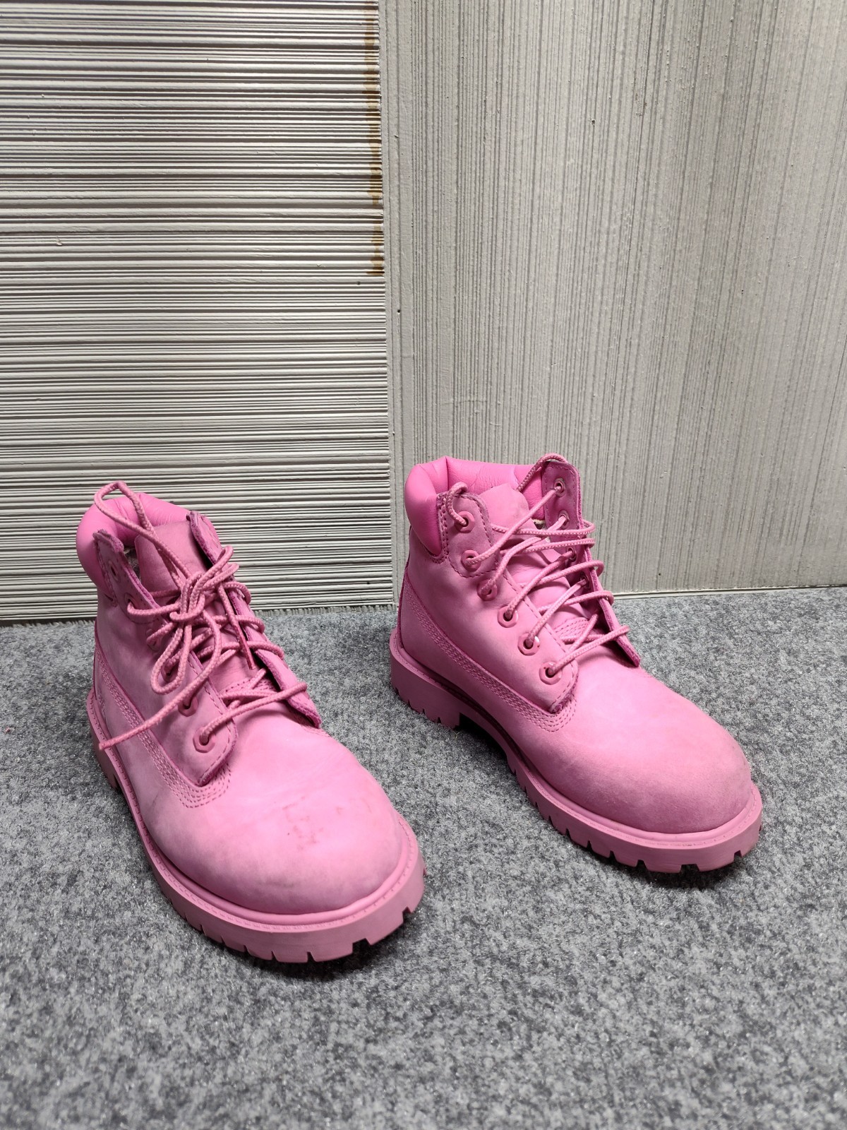 Timberland Girls Boots 1 Pink Leather Lace Up Ankle Round Toe Waterproof Shoes