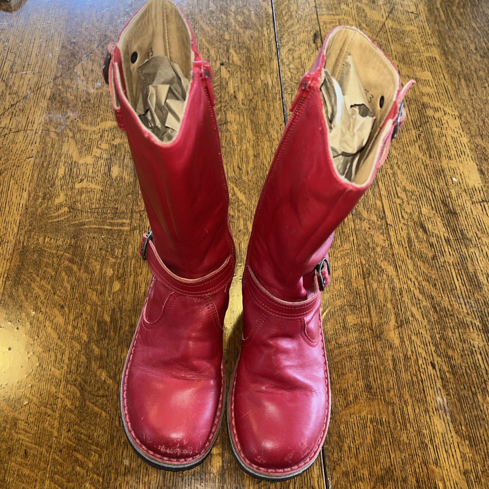 PePe Italian Red Leather  10” High Zip Up Girls Boots Euro 33 US 1.5 or 2