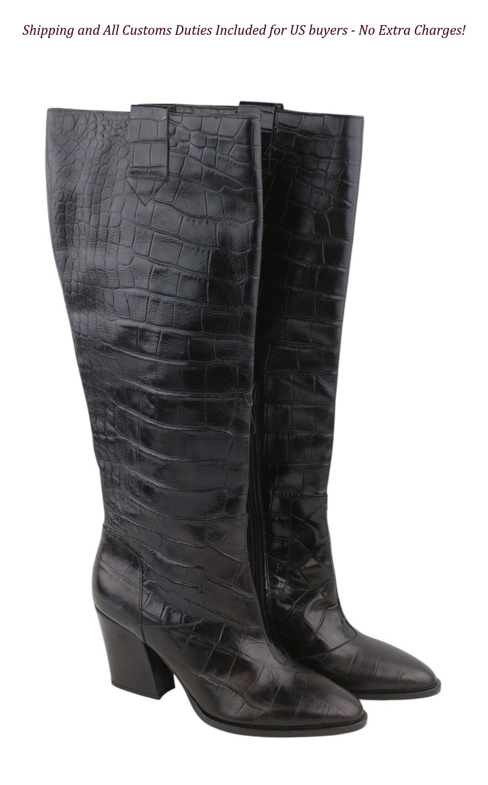EMPORIO ARMANI Women Boots EU37 Black Leather High Heel Pointed –