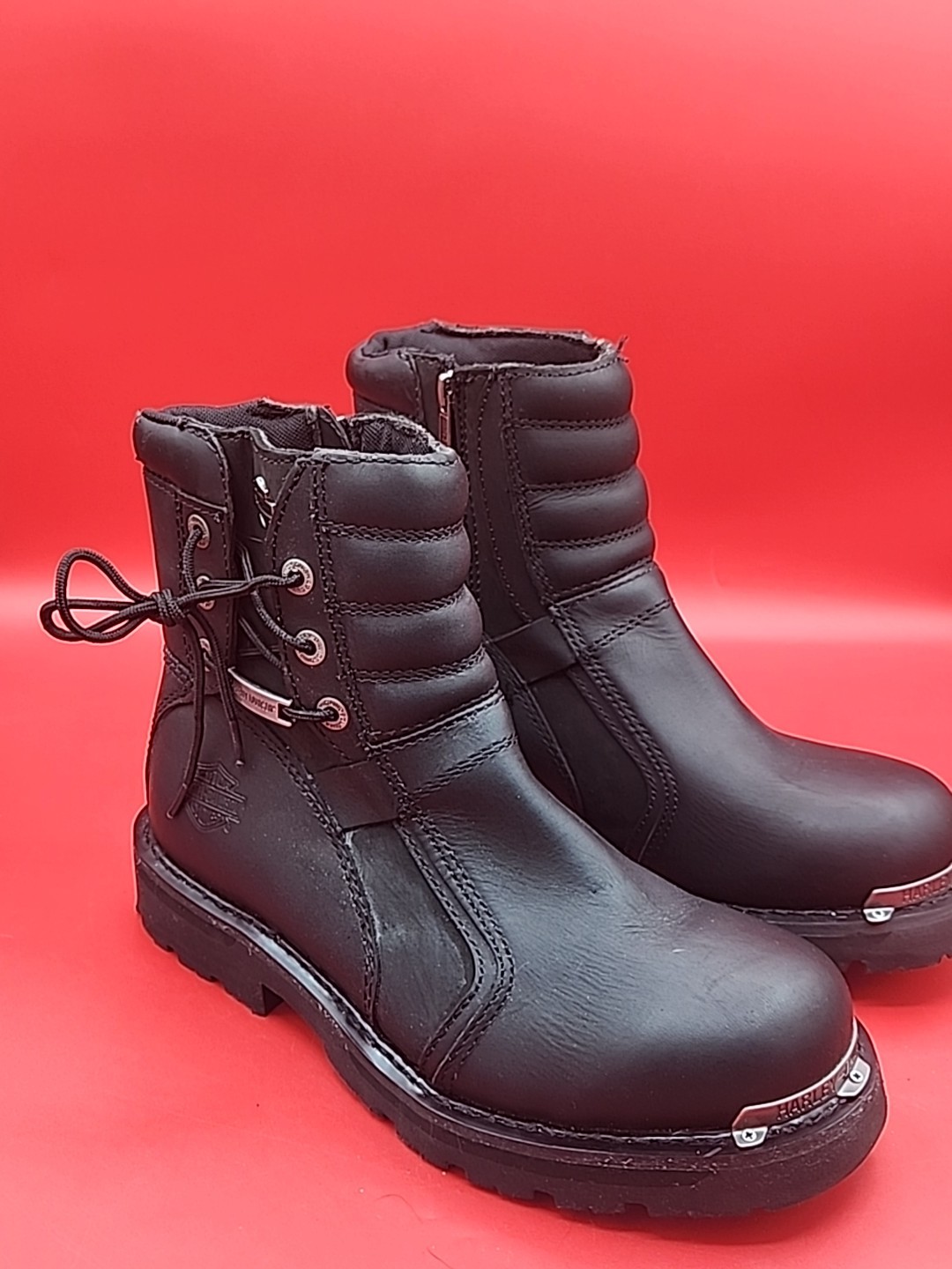 Harley Davidson Women Boots 9.5 Black Larissa Leather Motorcycle Side Zip Buckle
