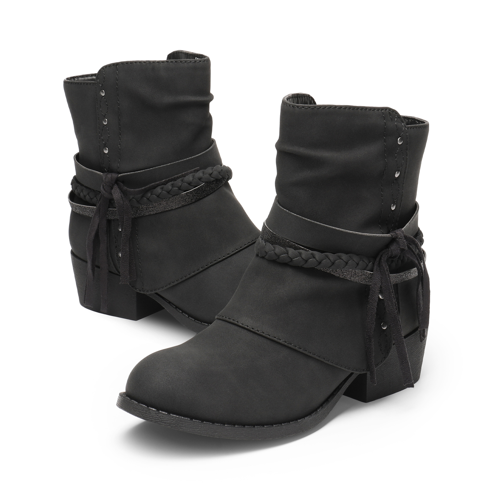Girls Youth Ankle Boots Pu Leather Side Zipper Fashion Boots Block Heels Boots