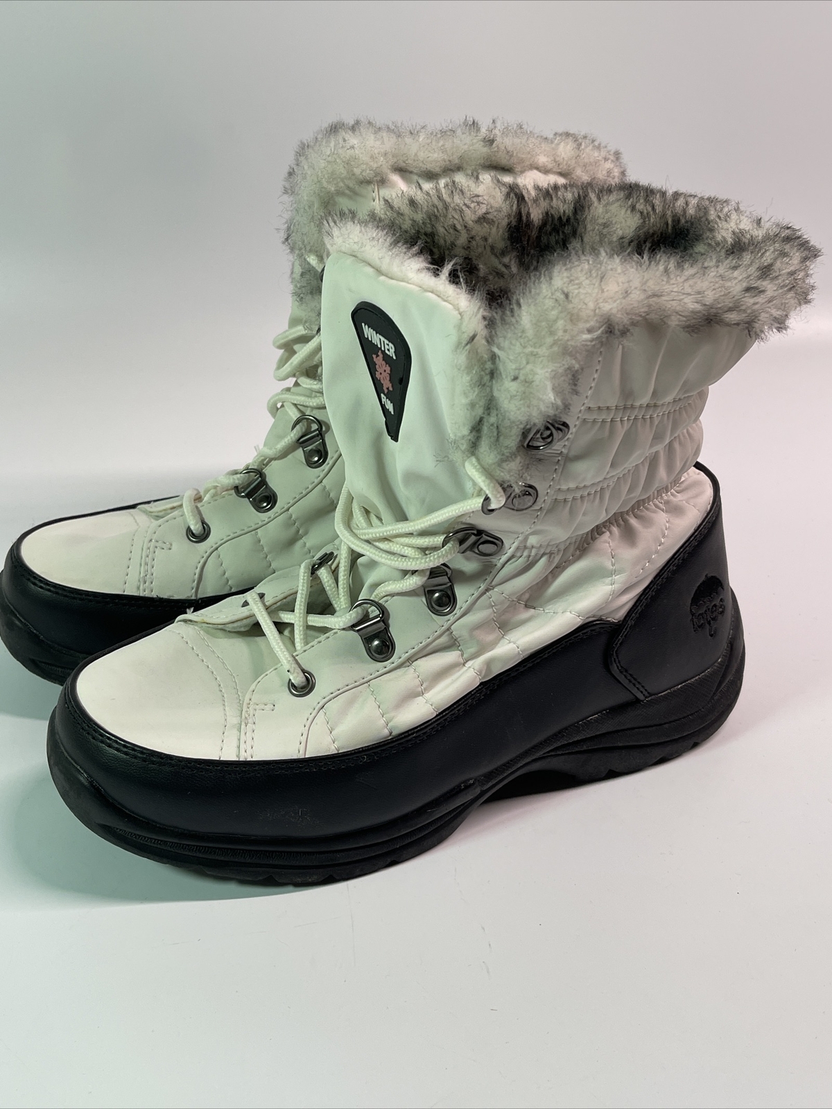 Totes Winter Fun White Vegan Leather Faux Fur Women Winter Boots Sz 6M
