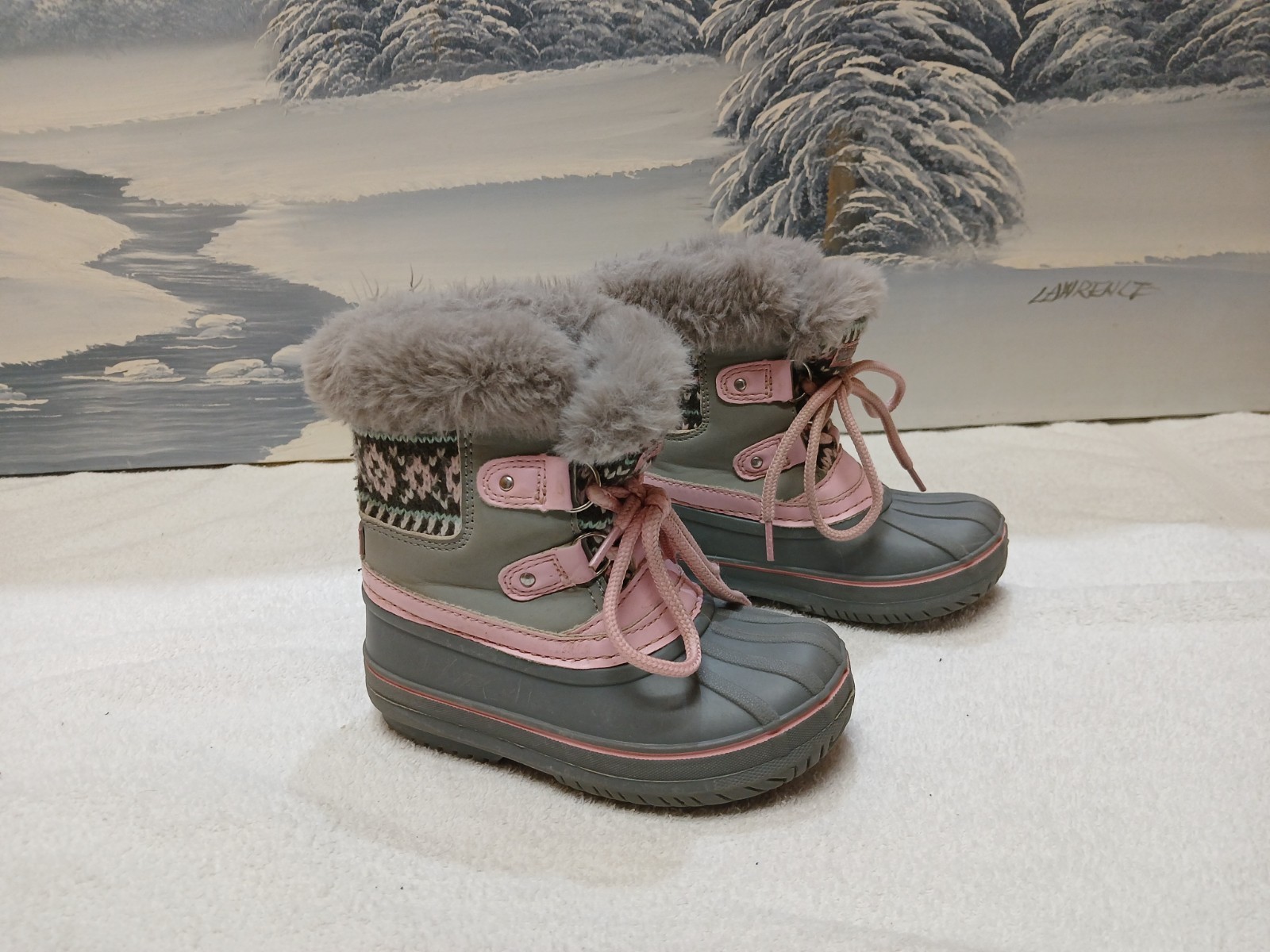 London Fog Girls Boots Snow Size 8 Faux Fur Gray, Pink – 372778 – $1.00
