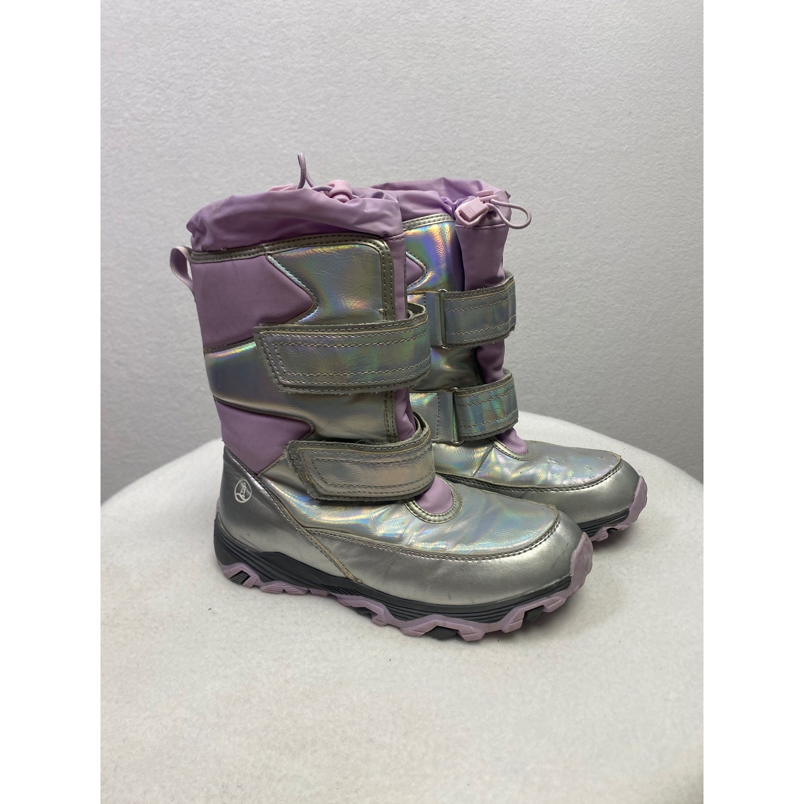 Lands End Kids Purple Silver Holographic Winter Snow Boots Size 4M