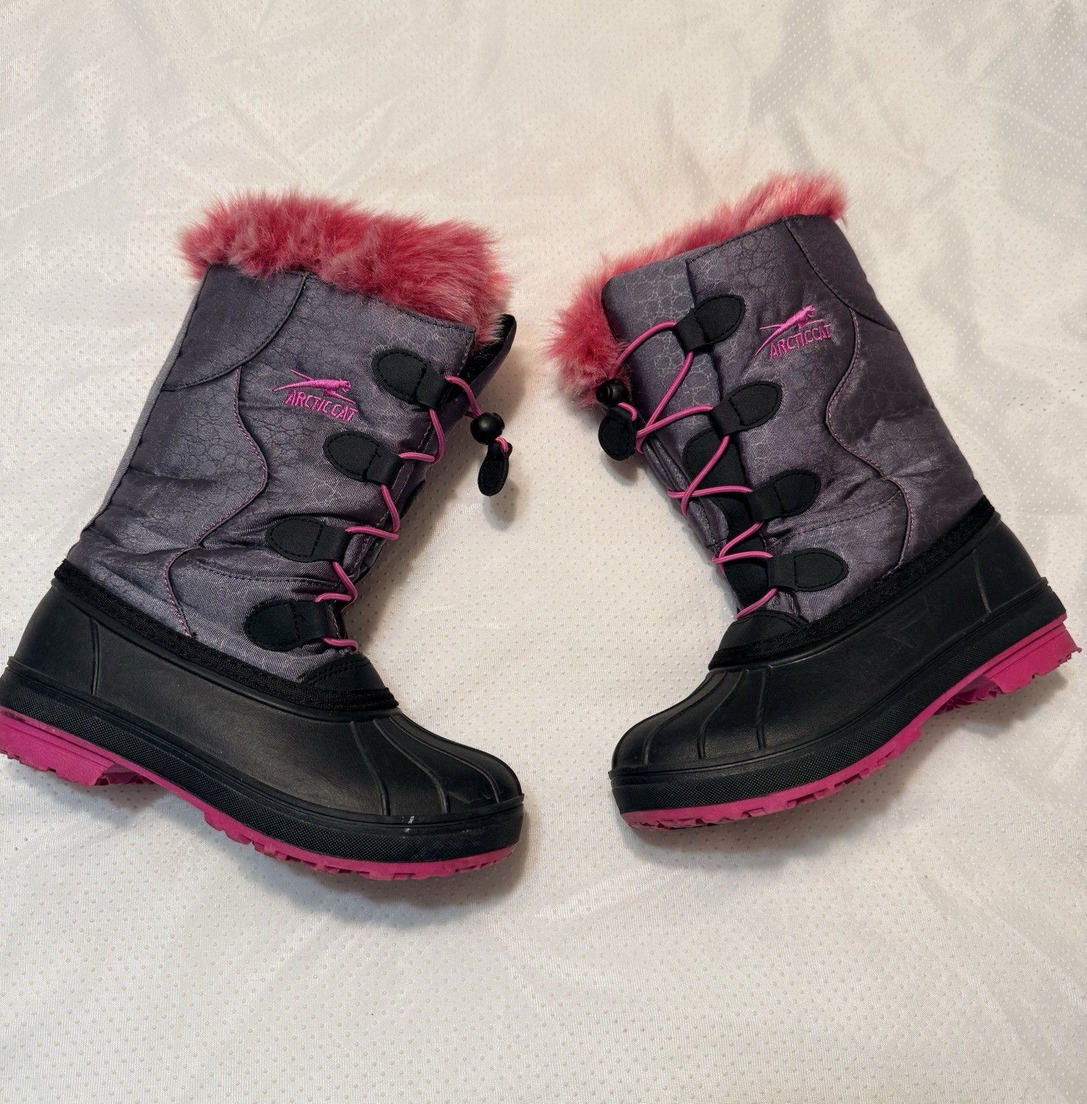 Arctic Cat Girls Winter Boots Purple Pink Black Faux Fur Waterproof Size 3