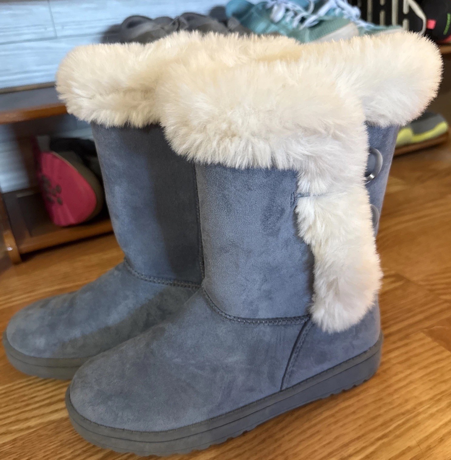 SO KOHLS Faux Suede Sophia Blue Girls Winter Boots Booties Size 4