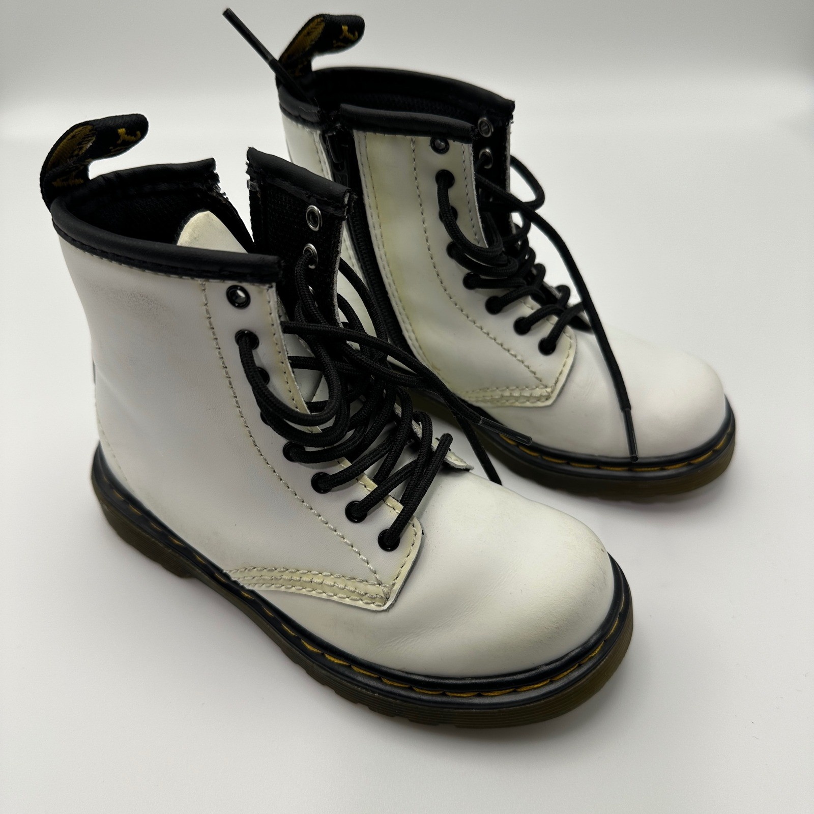 Dr. Martens 1460 T White Leather Zip Lace Up Ankle Boots Kids US 9 UK 8 EU 26