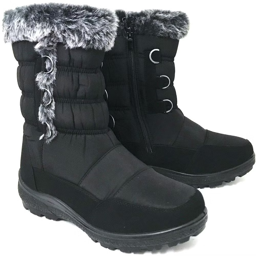 Women Winter Boots Fur Lined Insulated Zipper Snow Shoes, Black-5.5
